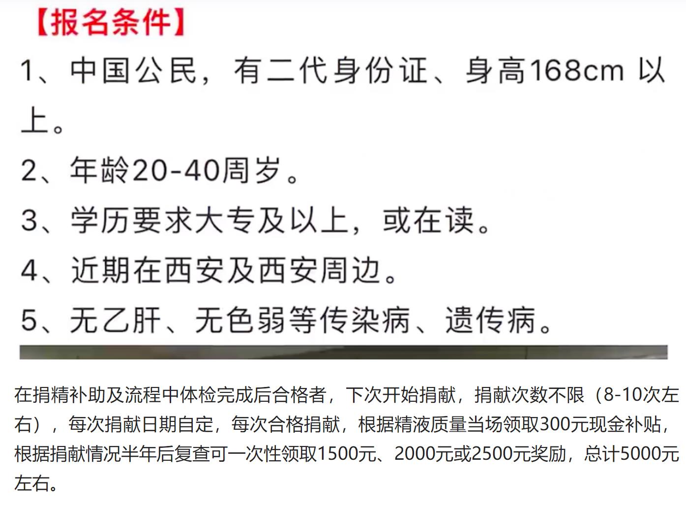 陕西省人类精子库:捐精要求身高168cm以上和大学以上文凭