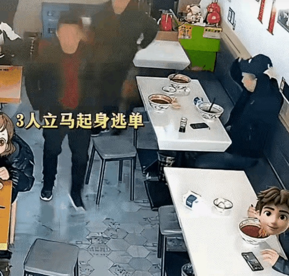 三个大男人吃面，33块钱都逃单，3秒“闪现术”太辣眼